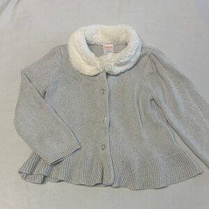 Gymboree - Silver Knit Cardigan with Faux Fur Collar